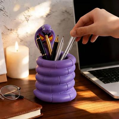 Stiftehalter Schlangenform Harz Schreibtisch-Organizer Lila Schlangenkörper Stiftehalter mit Rot Gelben Augen Stifte Bleistifte Make-up-Pinsel Aufbewahrungsbecher