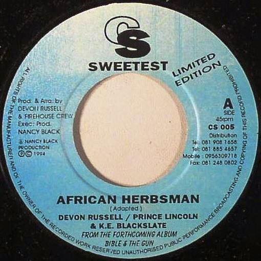 

7-дюймовая пластинка DEVON RUSSELL PRINCE LINCOLN THOM African Herbsman CS005 CS Sweetest 1994 UK Регги Ска Даб Б/у