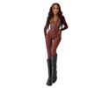 Womens Slim Fit Zipper Front Jumpsuit With Leopard Print Milk Silk Knit Long Sleeve High Waist Stretchy