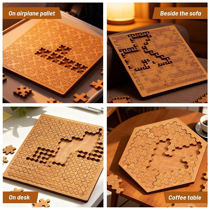 Fractal Tray Puzzles,Mind Bending Wooden Jigsaw Puzzle,Unique Irregular Creative Labyrinth Impossible Difficult