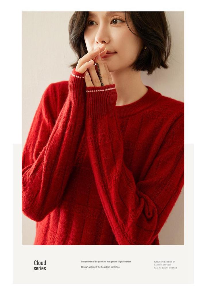 Women's 2025 Autumn/Winter Cashmere Round Neck Long Sleeve Soft Pullover Sweater