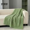 High Density Brushed Velvet Blanket Waffle Textured Fleece Throw Blanket, Solid Color Milk Flannel Grid Cut Layered Texture for Sofa Plush Soft