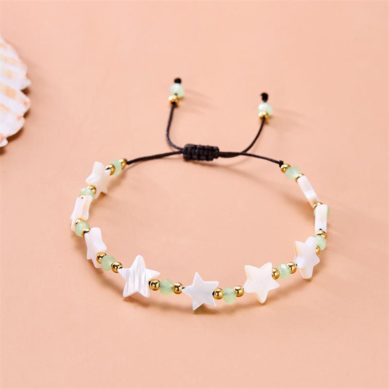 

Fashion Cute Shell Heart-shaped Five-pointed Star Wax Rope Beaded Bracelet for Women Bohemia Sunmer Beach Jewelry Accessory Gift
