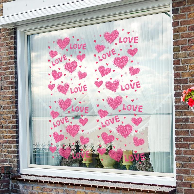 4 Stück Valentinstag Fensteraufkleber Niedliches Rotes Herzmuster in Aquarell Elektrostatisch Hochzeitsparty Hausdekorationsaufkleber
