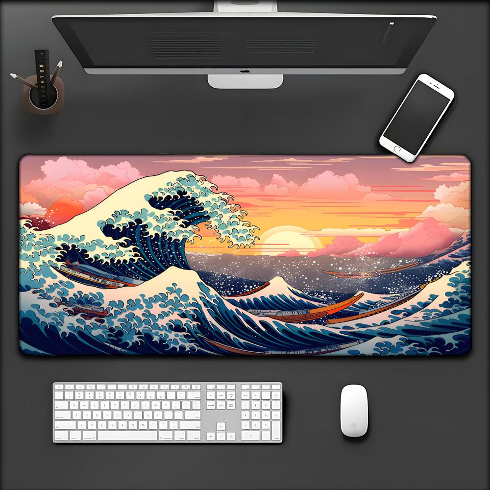 Japanese The Great Wave of Kanagawa Large Gaming Mousepad Xmm Gamer Keyboard Lock Edge Desk Mats Office Lap Gamer Mousepad