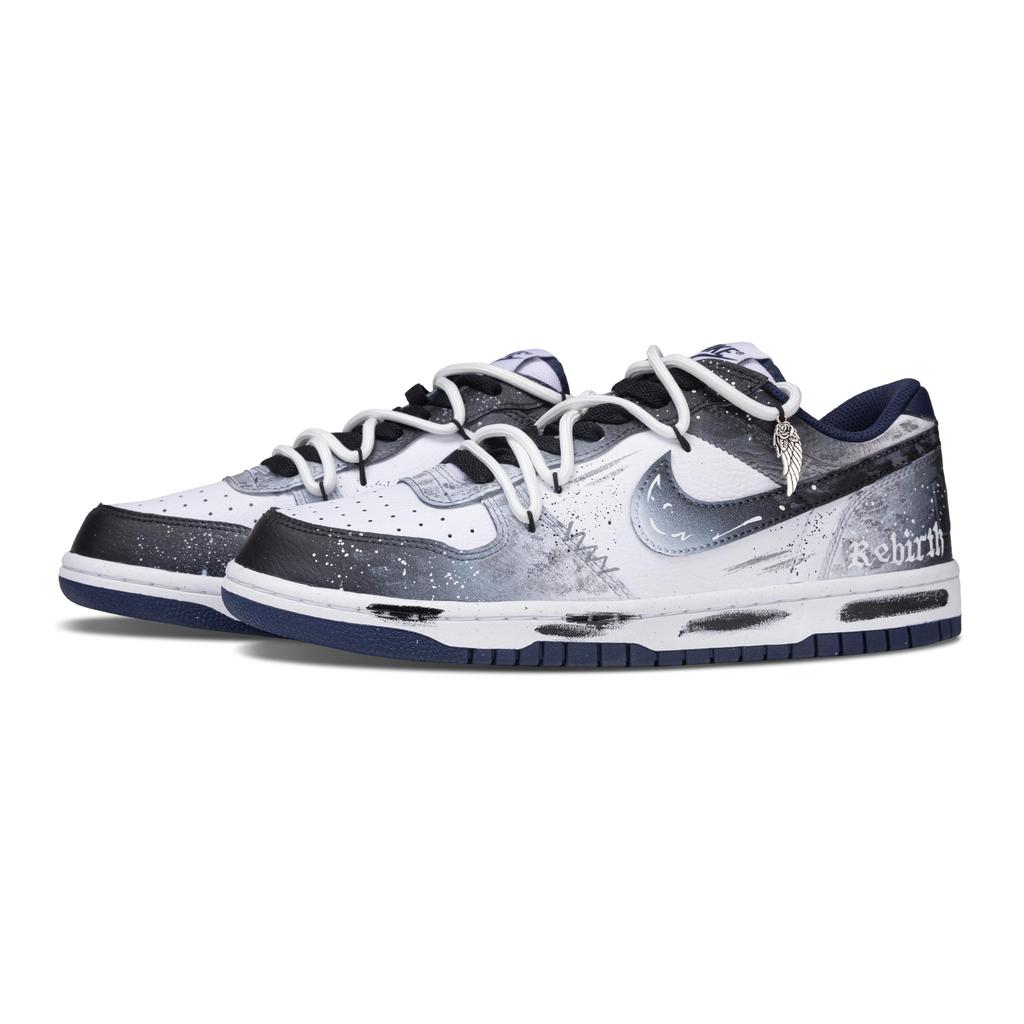 Nike Big Rebirth Cushioning, Wear Resistant Low top Skateboard Shoes Unisex Black White 355152-140(Team692-)