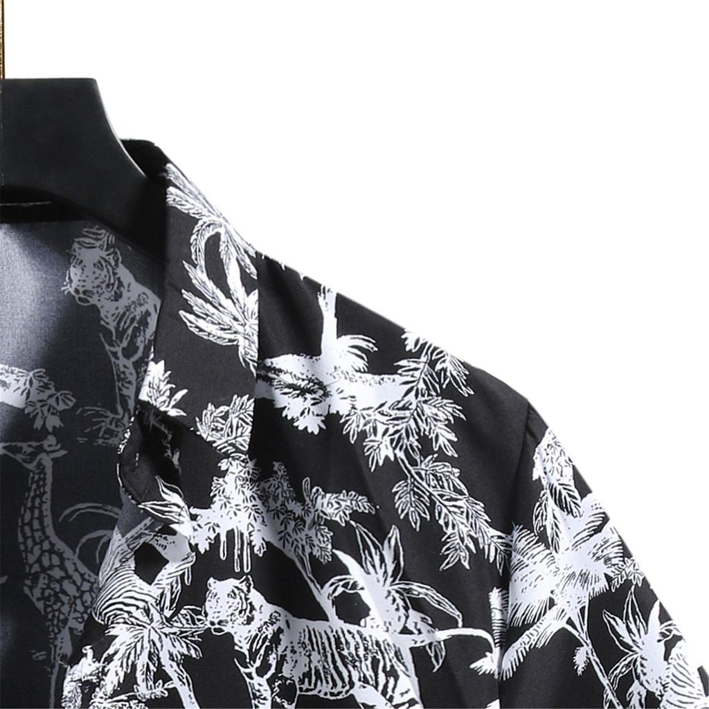 Men's Cardigan Short Sleeve Hawaiian Beach Flower Shirt Men's Turtleneck Shirt
