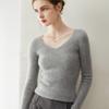 Women's 100% Pure Cashmere V-neck Seamless Ribbed Slim-fit Sweater
