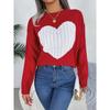 Women's Sweatshirt Autumn/Winter Cable-Knit Heart-Pattern Long-Sleeved Pullover Valentine's Day Ladies' Knitwear