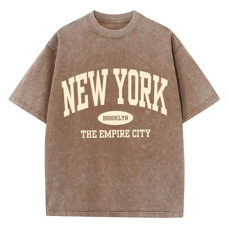 New York Brooklyn Brief Aufdruck Gewaschene T-Shirts Damen Baumwoll Tops Bequem Ausgefranste Rundhals T-Shirts Sommer Damen Kleidung