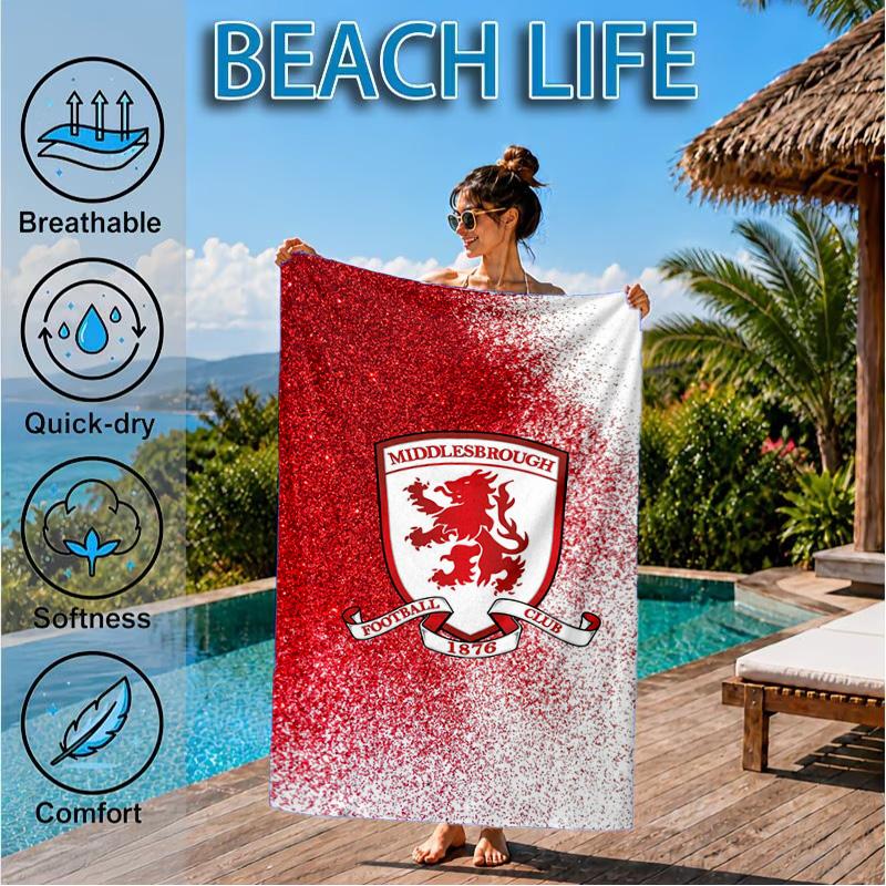 Football Club Emblem Printed Microfiber Beach Towel, Soft And Absorbent, Quick-Dry, Ideal for Summer Travel, Beach Essential, Swimming Pool