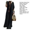Summer Vintage Lace Crochet Maxi Dress Women Patchwork V Neck Horn Sleeves Loose Straight Pleated Soft Breathable Casual Daily Dress Solid Color