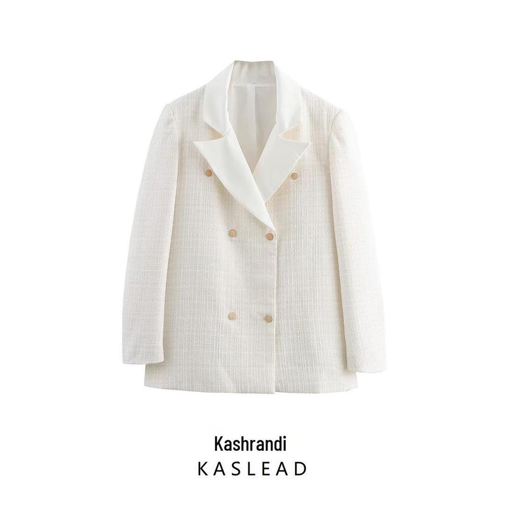 2025 Spring Women's European & American Double-Breasted Wool Suit Jacket