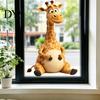 Reusable Sunproof Door Decals Cute Cartoon Giraffe Static Window Clings, Thick PVC No-Adhesive Removable Glass Decals, Childlike Wall Decor Waterproof