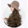 Bucket Hat Bow Top Hat Wig Korean Style Long Curly Wave Hair Fisherman Hat Wig  Autumn Winter