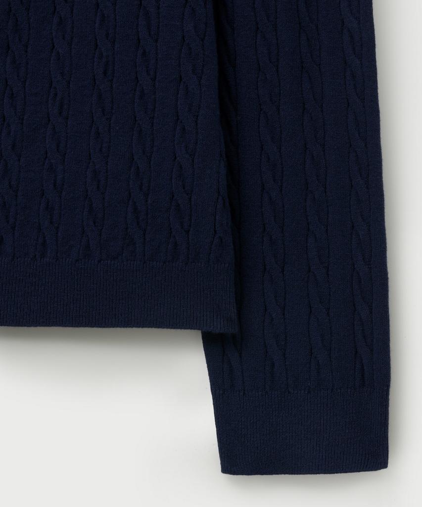 Seteo Plain Cable Crew Neck Knit Navy