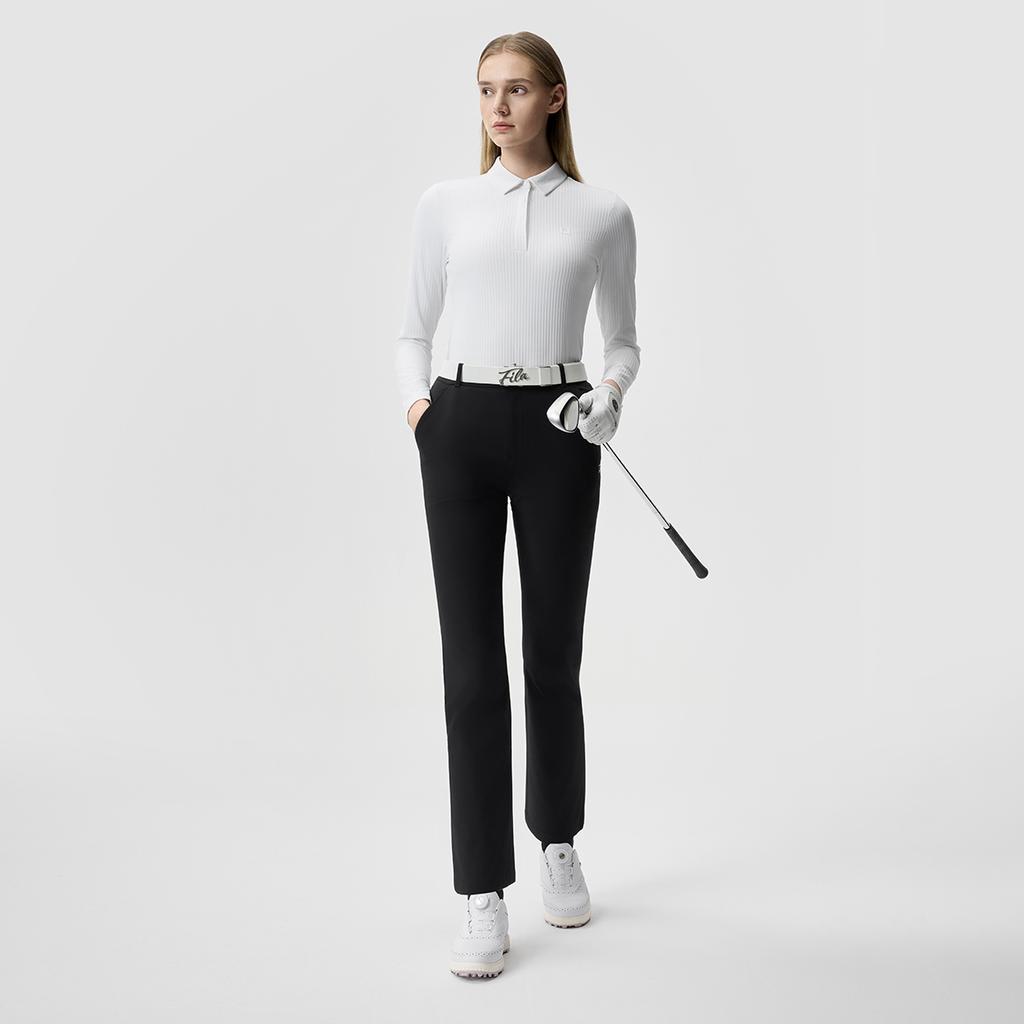 FILA Golf Series Simple Fashionable Versatile Knitted Long Sleeve Polo Shirt Women tops Jade-White A11W515207F-WT