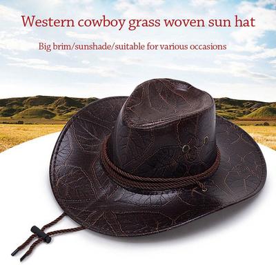 Fashion Leather Cowboy Hat Gentleman Western Sun Hats Summer Outdoor Knight Caps Men Women