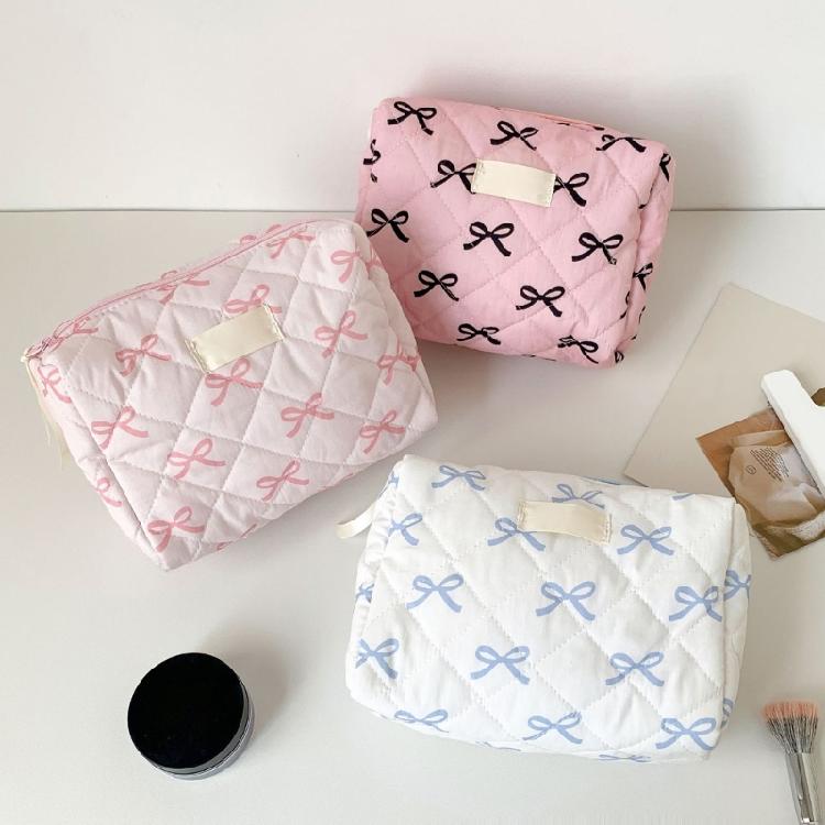 Przestronna kosmetyczka zapinana na zamek błyskawiczny na kosmetyki do pielęgnacji skóry Stylowy nadruk z kokardką Organizer na przybory toaletowe Pojemnik do przechowywania kosmetyków