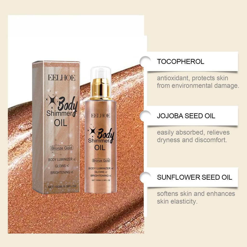 EELHOE Body Shimmer Oil Series Contour Liquid Highlighter Sexy Glowing Oil in Bronze Gold/Golden Brown/Gold/Silver