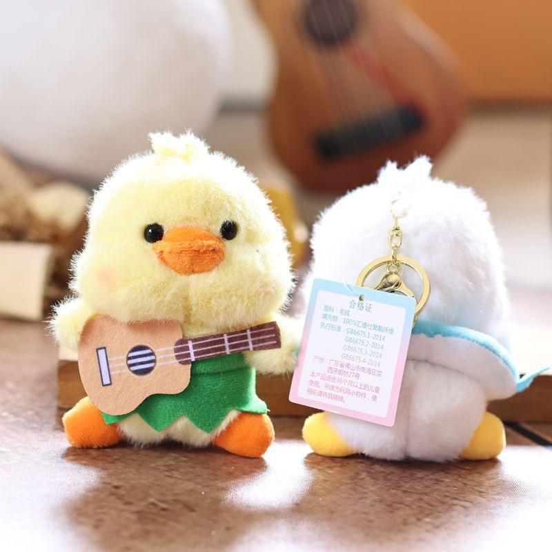 Cute Swimming Circle Guitar Duck Plush Doll Keychain Backpack Hangings Decoration Gift