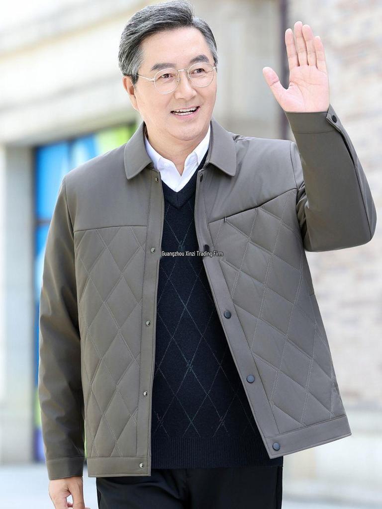 Men's Autumn/Winter Thickened Cotton-Padded Jacket for Middle-aged and Elderly, Dad's Lapel Jacket, Outerwear.