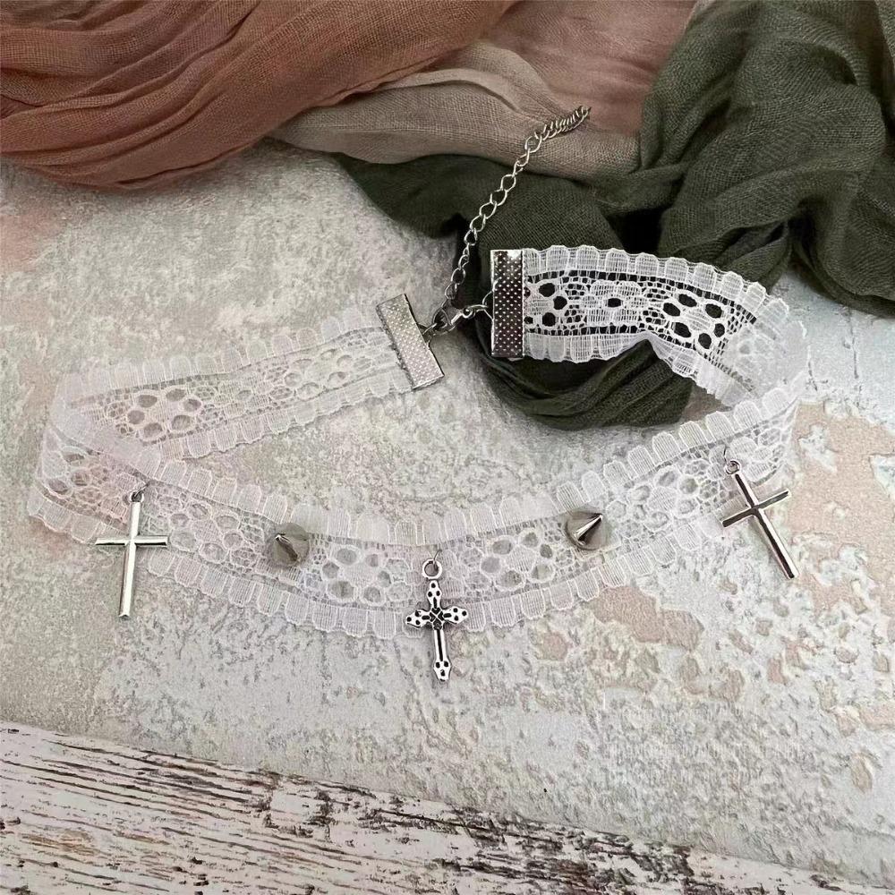 New Y2k Rivets Lace Heart Cross Five-pointed Star Pendant Multi-layer Fold Wear Necklace for Women Jewelry Multiple Ways To Wear