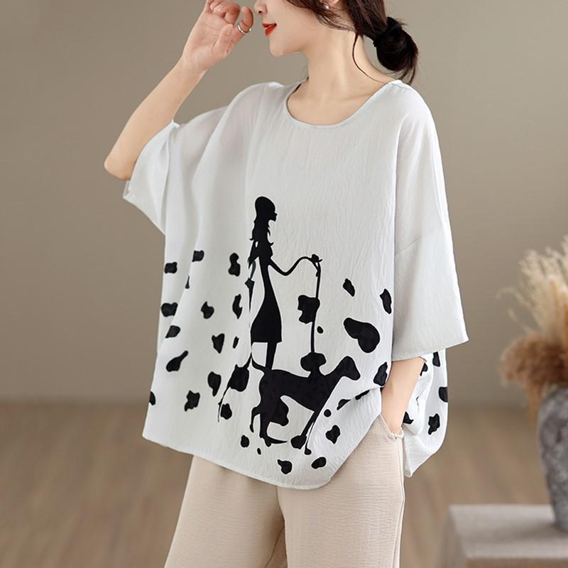 Short sleeve Oversized cotton vintage character Casual loose t shirt tops Women summer t-shirt