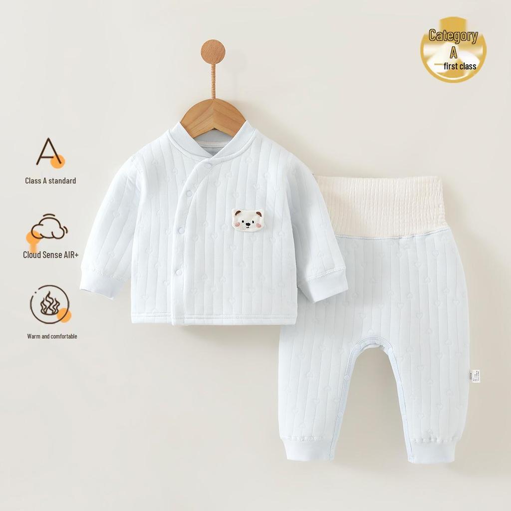 Herbst- und Winterkleidung für Babys: Dreilagiges warmes Set mit hoher Taille, gepolstertem Neugeborenen-Oberteil & Hose