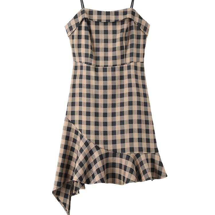 2025 Spring Plus Size Plaid Spicy Girl Sling Dress for Women