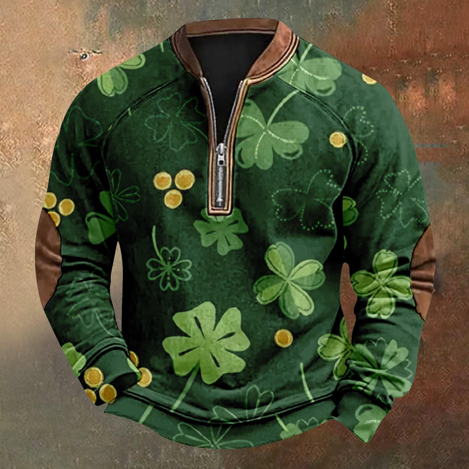 

Мужская ул.. День Патрика Винтаж Повседневный Свитшот на молнии Повседневный Топ для активного отдыха S зелёный