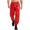 Men Glossy PU Leather Jogger Pants with Metal Chain Detail Elastic Waistband Side Pockets Punk Clubwear Trousers for Rave Party