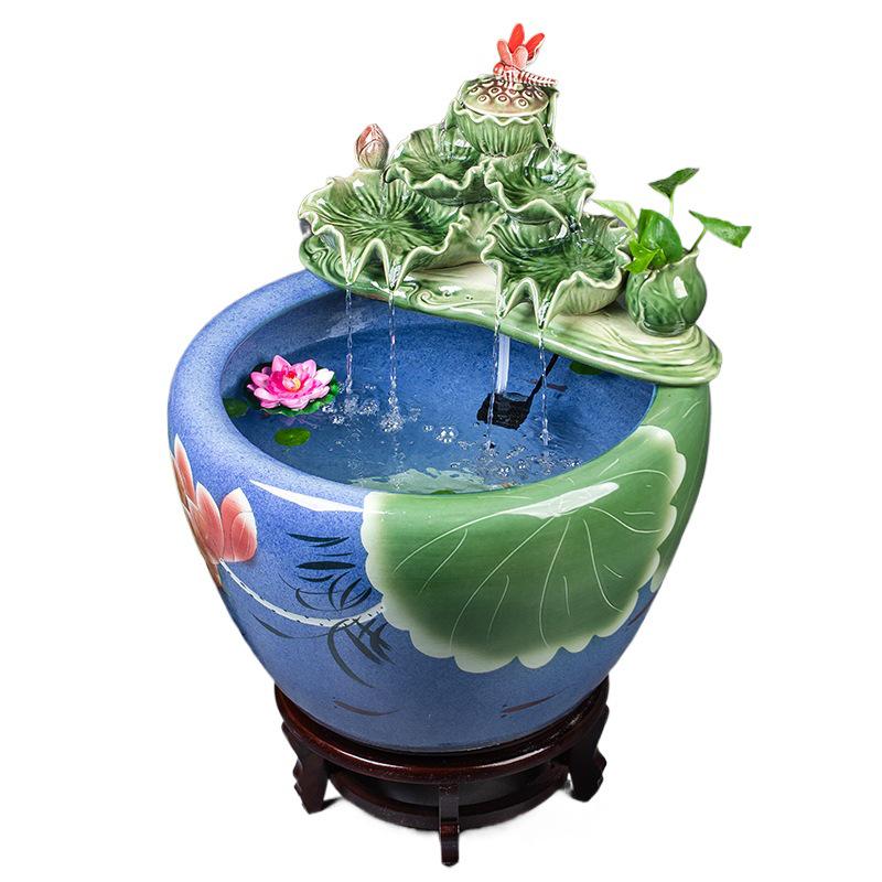 Jingdezhen Goldfish Tank: Floor-Standing Ceramic Water Feature for Balcony, Office, or Living Room.