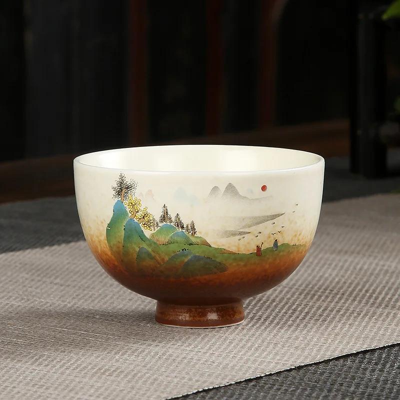 1pcs 100ml Coarse Pottery Teacup Single Cup Large Handmade  Ceramic Kung Fu Tea Set  Hand-painted Firewood Master Cup.