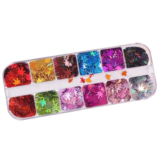 12 Color Maple Leaf Holographic Shiny Nail Art Glitter Sequins Manicure Decor