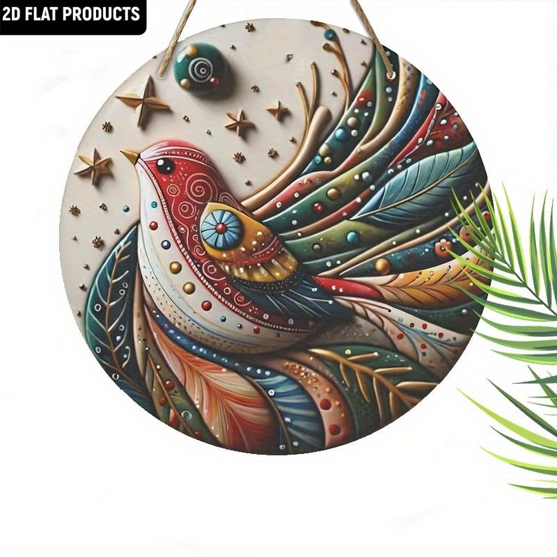 Bohemian buntes Vogel-Holzschild, Charmantes rundes Schild für die Haustür, Wanddekoration - Ideale Boho-Wohnkultur & Künstlerisches Geschenk