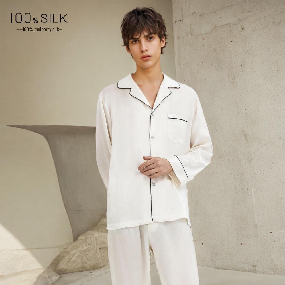 2026 Men's 19 Momme Heavyweight Mulberry Silk Pajama Set - Long Sleeve & Pants for Spring/Summer