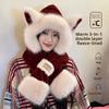 Plush Cute Fox Ear Hat Scarf One-piece Women's Autumn and Winter Hooded Scarf for Cycling and Keeping Warm