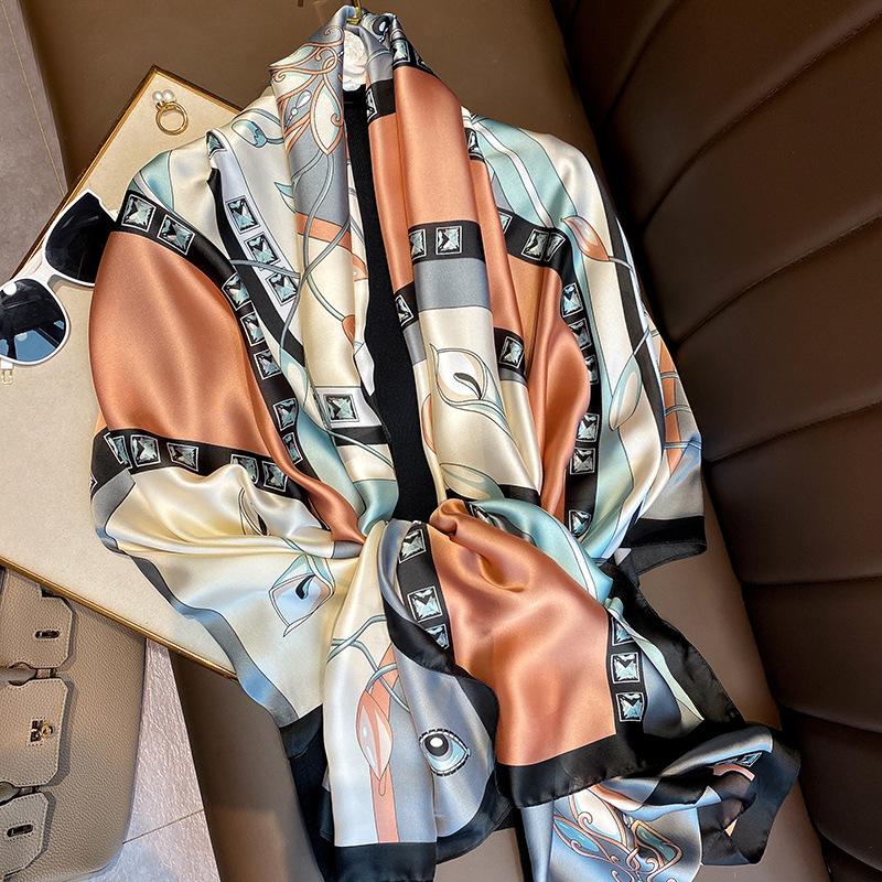 Design Satin Silk Shawl Hijab Scarf Women Fashion Summer Sunscreen Beach Stole Wraps Bufanda Female Headkerchief Echarpe New