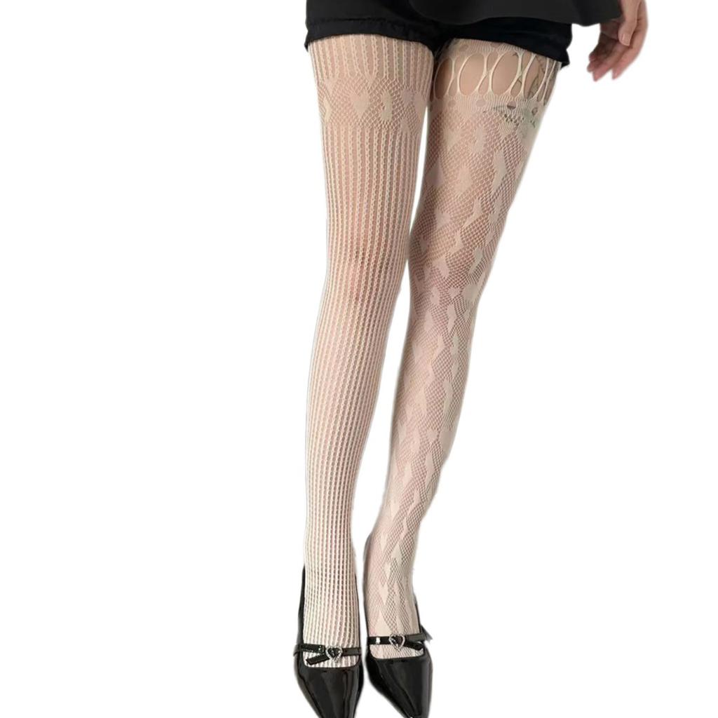 Women Leggings Stockings Asymmetrical Heart Striped Hollowed Pantyhose Tights
