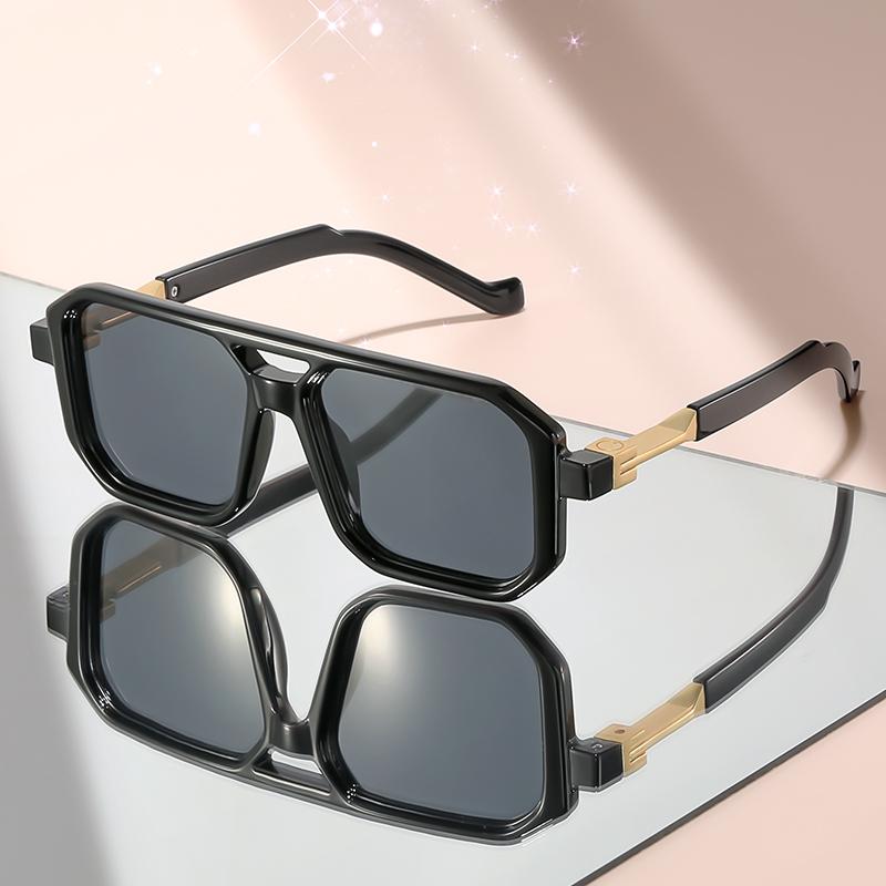 New large-framed double-beam sunglasses with a high-end touch and metal links, versatile and simple sunglasses