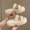 Muffin Large Size Thick Bottom Height Increase and Fluffy Slippers Women's Outer Wear Spring and Autumn Fashion Plush Office Home Cotton Mop
