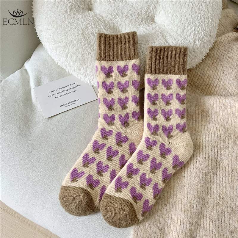 Purple Heart Knit Socks Soft Warm and Cozy for Fall and Winter Women's Fashion Socks