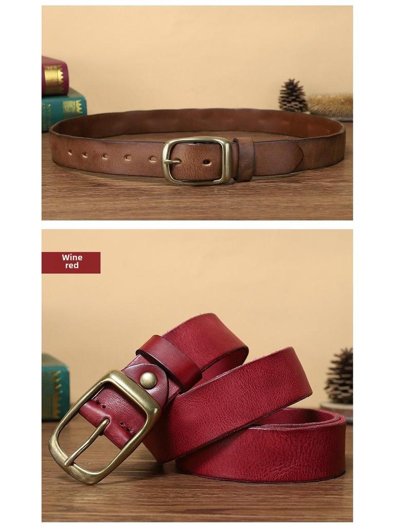 Unisexowy Pasek Retro z Prawdziwej Skóry Bydlęcej z Klamrą na Pin