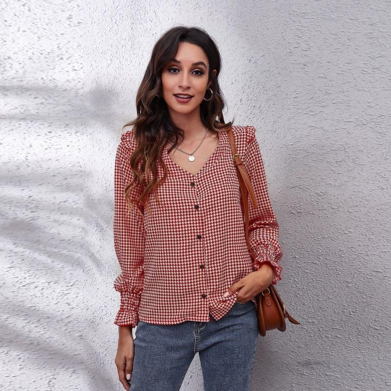IHUASU Women s Fashion Casual Long Sleeve V-Neck Blouses & Shirts S