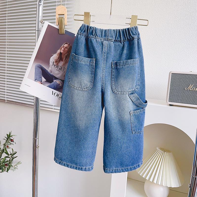 Girls  Korean-Style Loose Wide-Leg Cargo Jeans - ACA106 Size 120