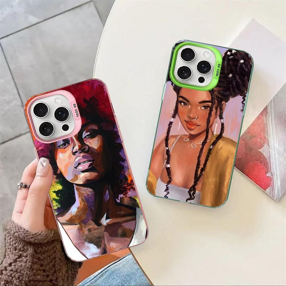 Afro Girls Art Phone Case For iPhone 16 15 14 13 12 11 Pro Max X XR XSMAX 8 7 Plus Matte Shockproof Back Cover