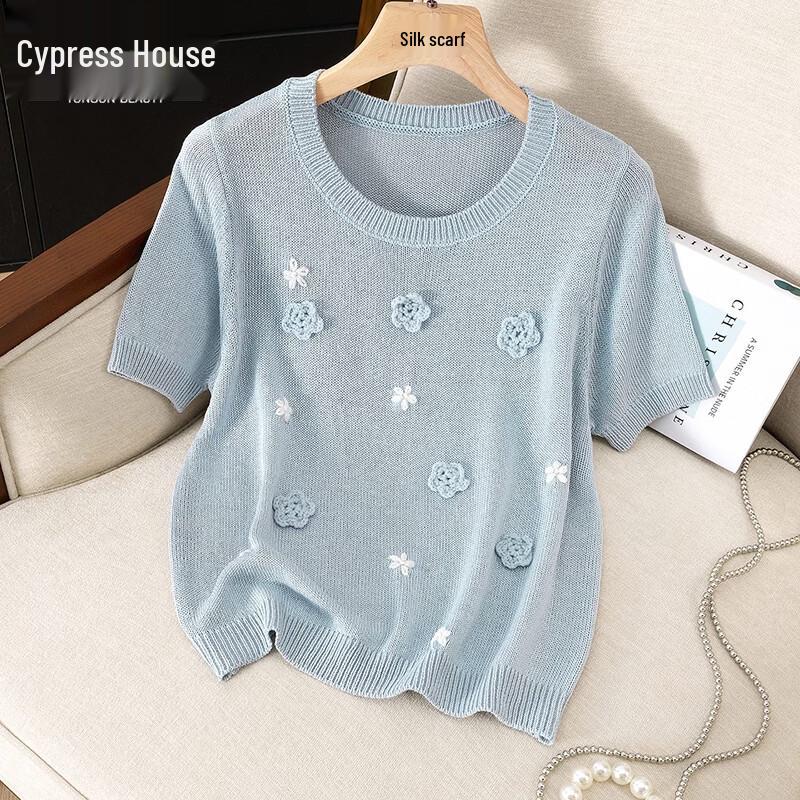 Cypress Lyocell Round Neck Short Sleeve Knit Top L