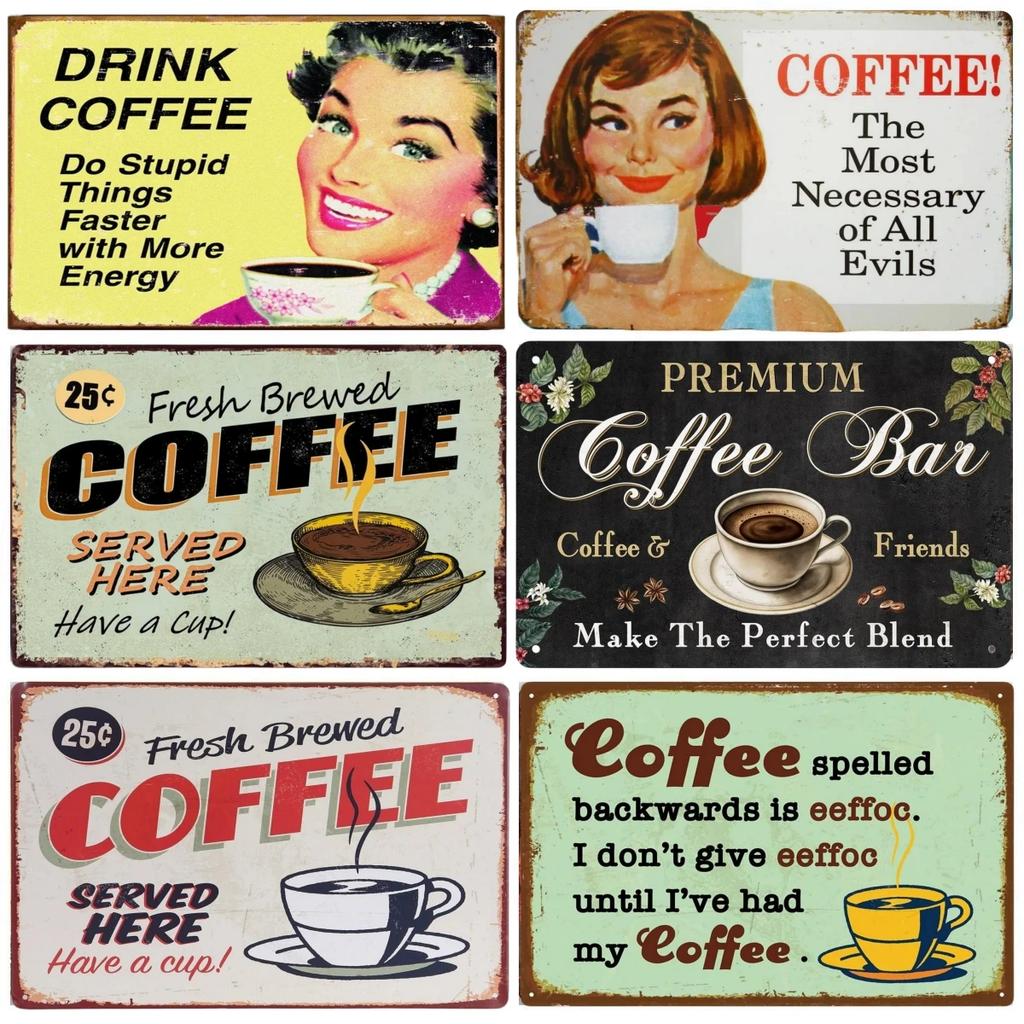 Vintage Coffee Metal Tin Sign Plaque Metal Plate Retro Wall Art Posters For Cafe Bar Pub Kitchen Club Iron Painting Decoration
