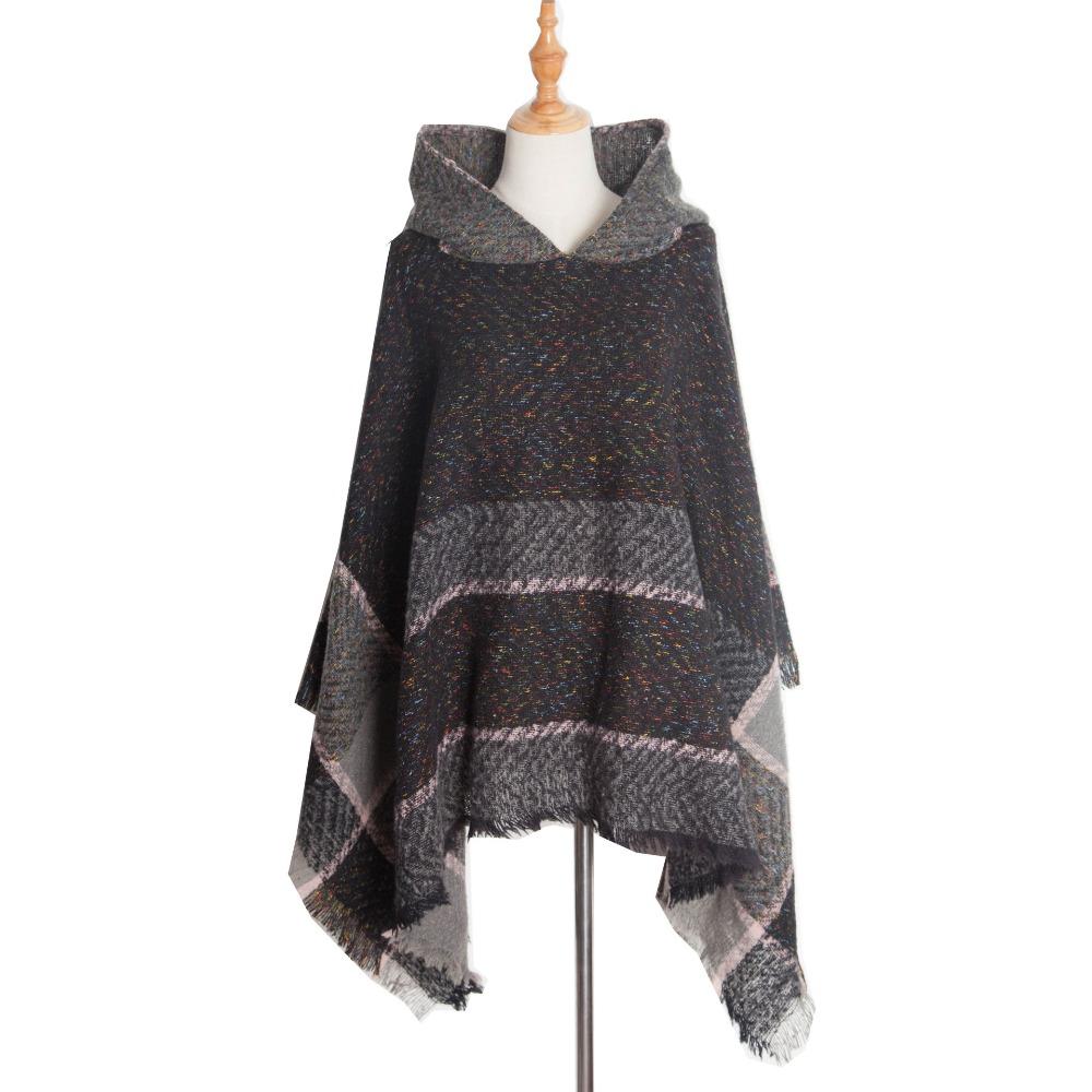 Neck Warmer Hooded Cape Fishbone Pattern Women Shawl Elegant Knitted Scarf Daily